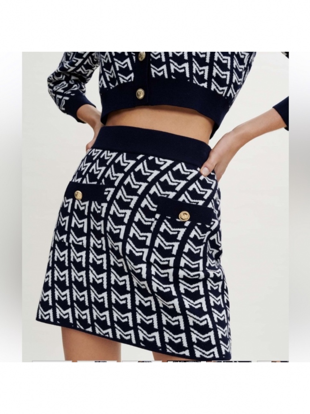 MAJE Monogrammed jacquard skirt XS